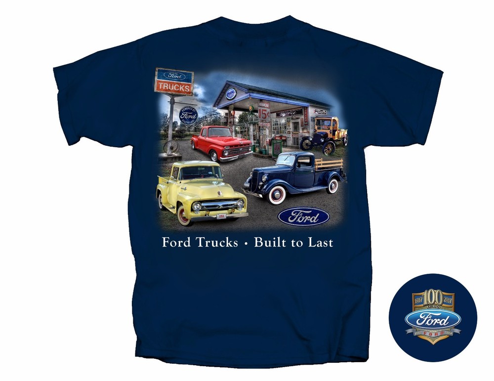 Joe Blow T’s Ford Trucks Vintage Gas Service Station Men’s Blue T-Shirt