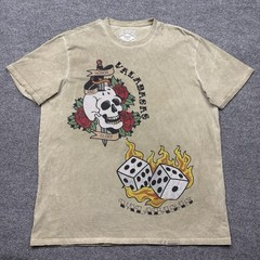 Valabasas Vintage T Shirt Mens XL Beige Hip Hop Tattoo Shop Bling Y2K Crew Neck