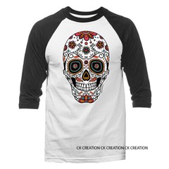 Sugar Skull Floral Graphic 3/4 Sleeve Raglan