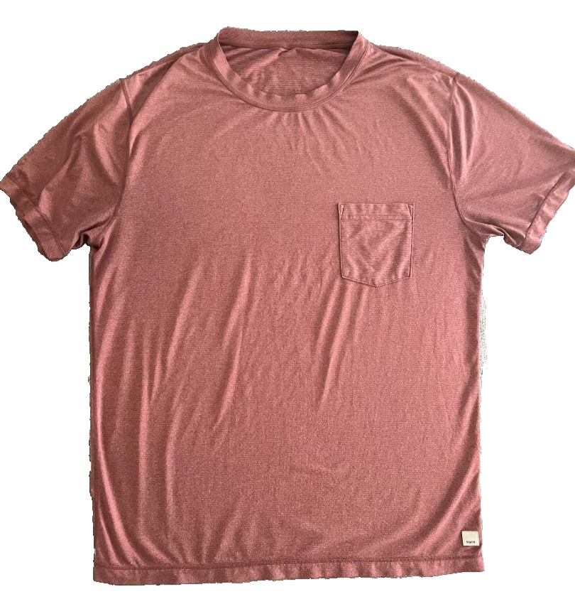 Men’s Large Vuori Tradewind Performance Pocket T-Shirt V109 Stretch Rust Salmon