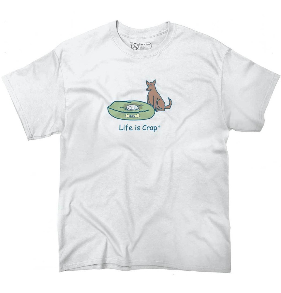 Life is Crap Cat Stole Dog Bed Funny Gift Womens or Mens Crewneck T Shirt Tee