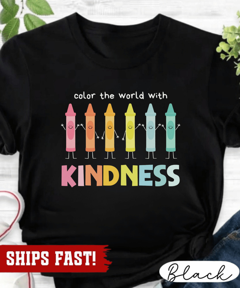 Color The World With Kindness Shirt, Crayon Teacher Shirt, Back To School Gift,