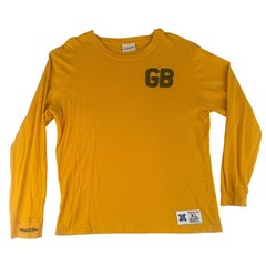 Mitchell & Ness Long Sleeve T-Shirt Mens XL Gold Green Bay Packers GB Applique