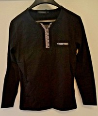 COODRONY Men Cotton T-shirt New Long Sleeve Henry Collar Black or White M-L Reg.