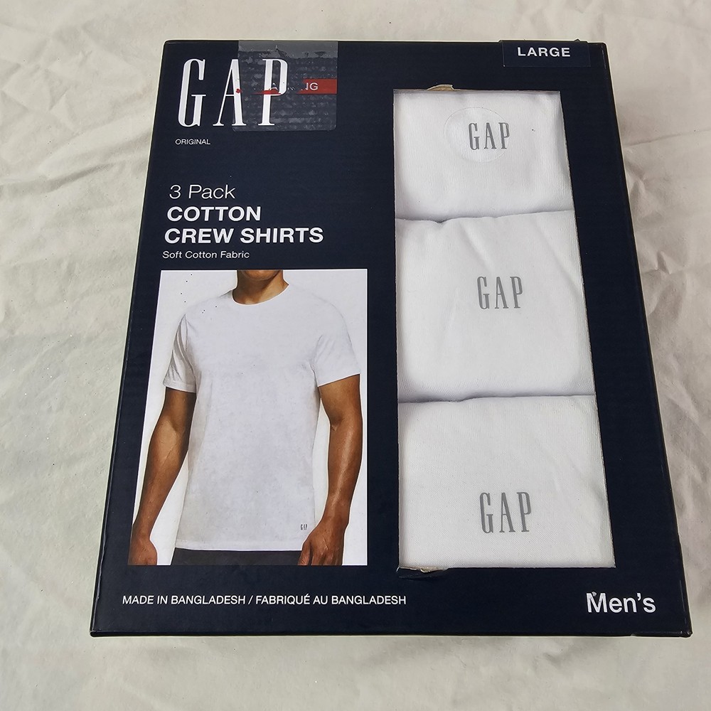 GAP Shirt Mens L White Cotton Crew Shirt 3 Pack Classic Crewneck $45 MSRP NEW