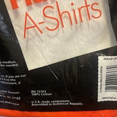 Vintage Hanes A-Shirt 100% Preshrunk Cotton, USA Made, Sealed.