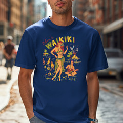Waikiki Hula Girl T-shirt | Vintage Hawaiian Surf Art Tee, Hawaii Beach Shirt