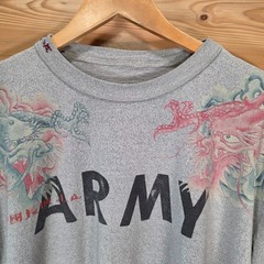 The Great China Wall Army T Shirt Men L/XL Boxy Dragon Custom Embroidered READ
