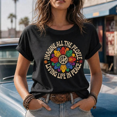 Vintage Hippie Peace Sign T-Shirt 60s 70s Retro Floral Daisy Unisex Tee Size