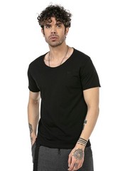 Redbridge Herren T-Shirt Basic Wide Round Neckline Logo Stitch weiter Ausschnitt