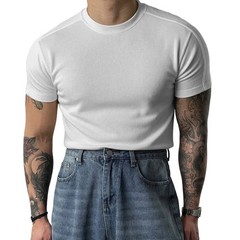 Men Short Sleeve Ribbed T-Shirt Small High Collar for Fitness Training Gym Wear