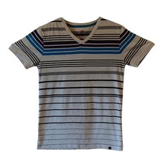 Amplify men’s gray/black striped short-sleeve v-neck t-shirt size S