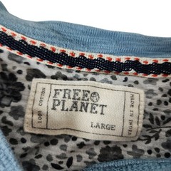 Free Planet Mens V-Neck Pocket Tee Faded Blue Slub Knit 100% Cotton Large