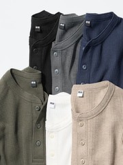 UNIQLO Waffle Henley Neck T-Shirt XS-4XL Men Regular Fit 482766 NWT