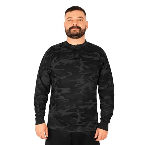 Rothco Midnight Black Camo Long Sleeve Henley T-Shirt 21040 – XL