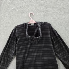 Volcom Men Shirt L/G Black Striped Logo Long Sleeve Hooded Pullover