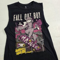 Fall Out Boy Sleeveless Long Tank Black Shirt Concert MANIA Llama Graffiti Sz M