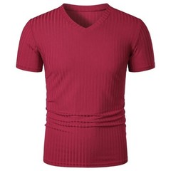 Summer Men Muscle V-Neck T-Shirt Ribbed Stretch Workout Gym Streetwear Tee Gift