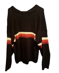 Rare 90’sVintage Utility Brand Black Knit Crew Neck Sweater Men Striped BlackXL