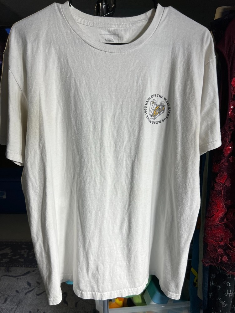 VANS “Off the Wall” White Adult Tee T-Shirt Front and Back Graphics SZ Large