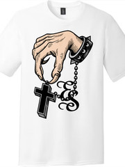 Hand Holding Cross Chain Tee | ES Punk Bracelet Unisex T-Shirt