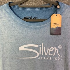 NEW Silver Jeans co Mens Blue Heathered Brand Logo T Shirt SZ M
