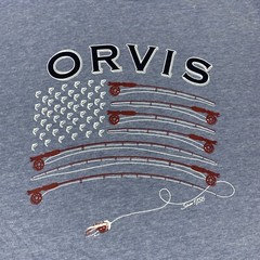 Orvis Shirt Mens Medium Blue Cotton USA Fishing Flag Short Sleeve Outdoor