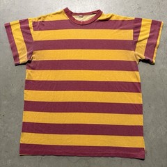 Vintage 80s Two Tone Striped T Shirt XL Burgundy Yellow Preppy Basic Casual USA
