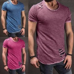 Hot Men’s Slim Fit O Neck Short Sleeve Muscle Tops T-shirt Ripped Casual Blouse
