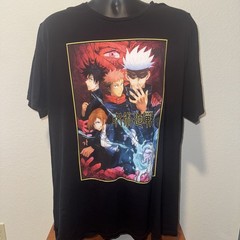 Jujutsu Kaisen Black Anime T-Shirt Size 2XL Short Sleeve Graphic Manga Tee Men’s
