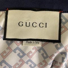 GUCCI Size XL White Navy & Red Monogram Silk Camp Short Sleeve Shirt
