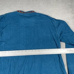 Traditional Indian Bohemian Relaxed Fit Shirt Dark Teal Blue L/XL Thin Knit