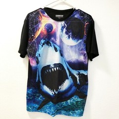 Chemistry Authentic Clothing Photo Real Shirt Sharks & Dinosaurs Size M 2pc LOT