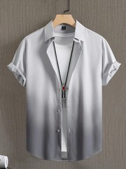 Men Hawaiian Shirt Gradient 3D Print Short Sleeve Streetwear Loose Fit Casual