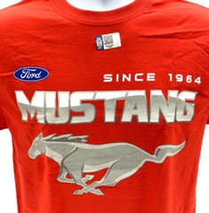 Ford Mustang T-Shirt – Red w/ Running Pony Since 1964 & Multiple Logos On Back