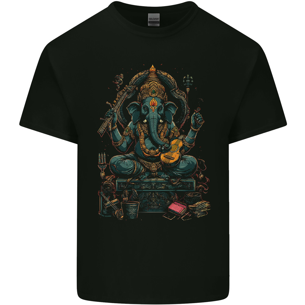 Ganesha Hindu God Ganapati Elephant Mens Cotton T-Shirt Tee Top