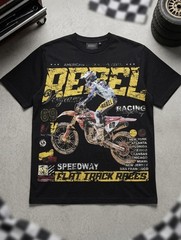 Rebel Speedway Flat Track Races Graphic Tee – Vintage Y2K Motocross Black Tshirt