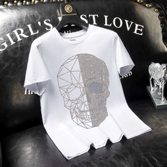 New Fashion Skull Rhinestones Summer Short Sleeve Luxury Men Streetwear T-Shirt