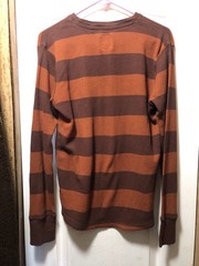 Mens Y2K Mossimo Supply Utility Orange Brown Knit Thermal Striped Shirt Size S