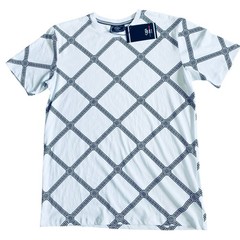 NWT Casa Moda Couture White Black Diamond Geometric Pattern Tee Unisex Men Sz S