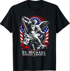 St. Michael Defend America Archangel Patriot USA Flag T-Shirt