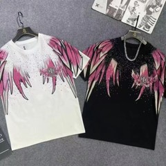 New Men Luxury Diamond Wings Rhinestones Fashion T-Shirt High Quality