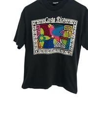 Costa Rica Arte Kuna Large Black Handmade Colorful Bird T-Shirt Creativecore