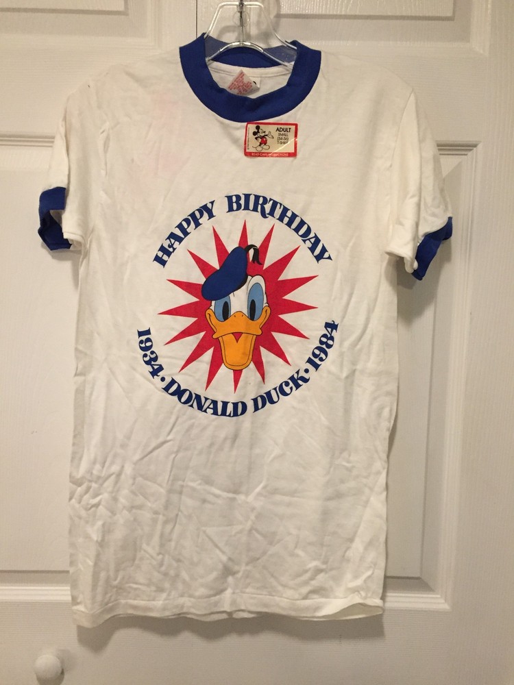 Vintage Disney Donald Duck Shirt Mens S White Ringer Walt Disney Tee NOS