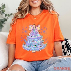 Pastel Holographic Christmas Tree Shirt, Coquette Christmas Tree Shirt, 203704