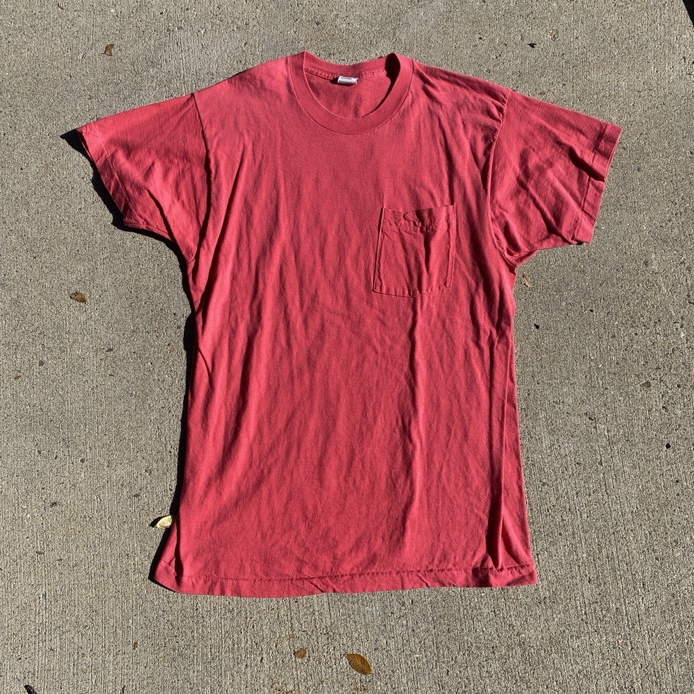 Vintage 80s 90s BVD Pocket Tee SHirt XL Pink/Salmon Selvedge Blank Single Stitch