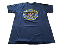 UNITED STATES NAVY Emblem Nautical Eagle Rope & Chain Blue t shirt size M approx