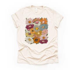 Retro Daisy Collage Comfort Tee Colorful Vintage Flower Shirt