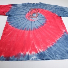 Boston Red Sox T-Shirt Mens XL Blue Red Tie Dye Spiral Logo MLB Liquid Blue