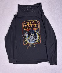 Star Wars Shirt Mens XL Dark Grey Long Sleeve Cowl Neck Darth Vader Graphic Tee
